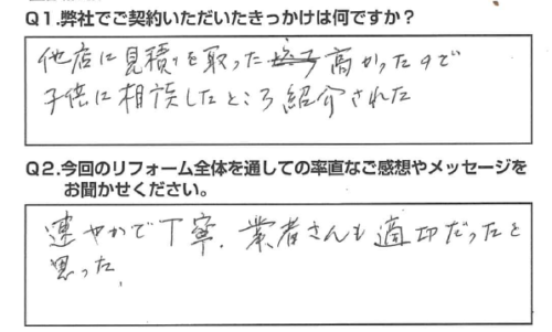 【静岡市　リフォーム】速やかで丁寧でした。